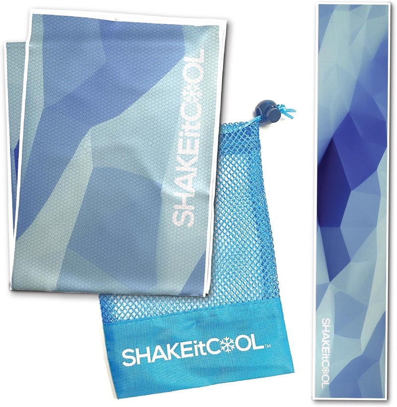 SHAKEitCOOL Original Cooling Towel – Be Cool in Style - Heat Relief, Soft, Lightweight, Sun Protection, Easy Clean - Perfect for Biking, Running, Yoga, Gym, Gardening - Blue Fractal - Image 1